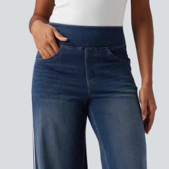 NWOT Halara Flex High Waisted Stripe Wide Leg Flowy Washed Casual Jeans Size LR - Picture 5 of 9